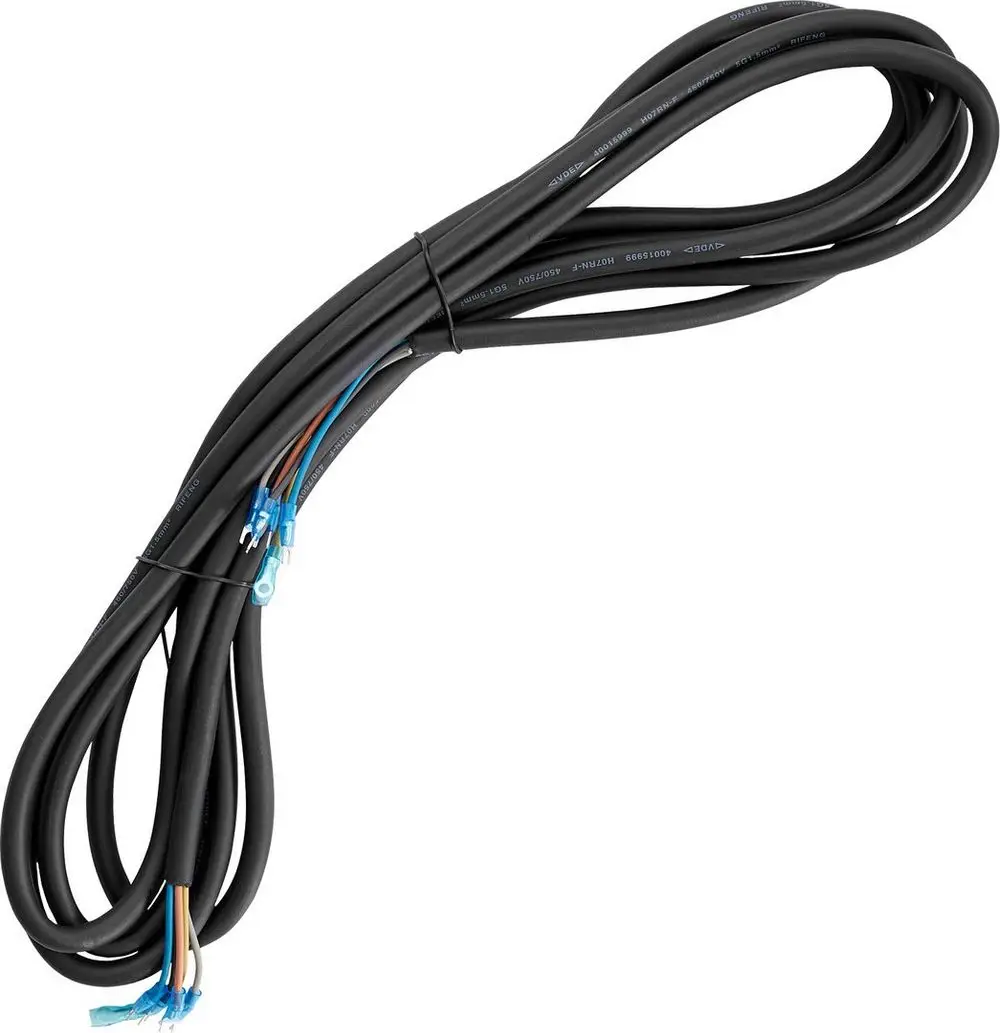 Kabel mit mehreren Aderleitungen in schwarzer Isolierung, mit blauen Kabelschuhen am Ende, geeignet für Bosch Klimageräte.